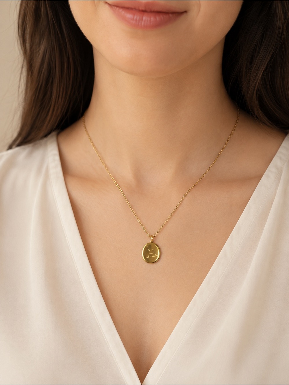 Gold Disc Pendant Necklace - Personalized Look “you are adorable” Steel 316L